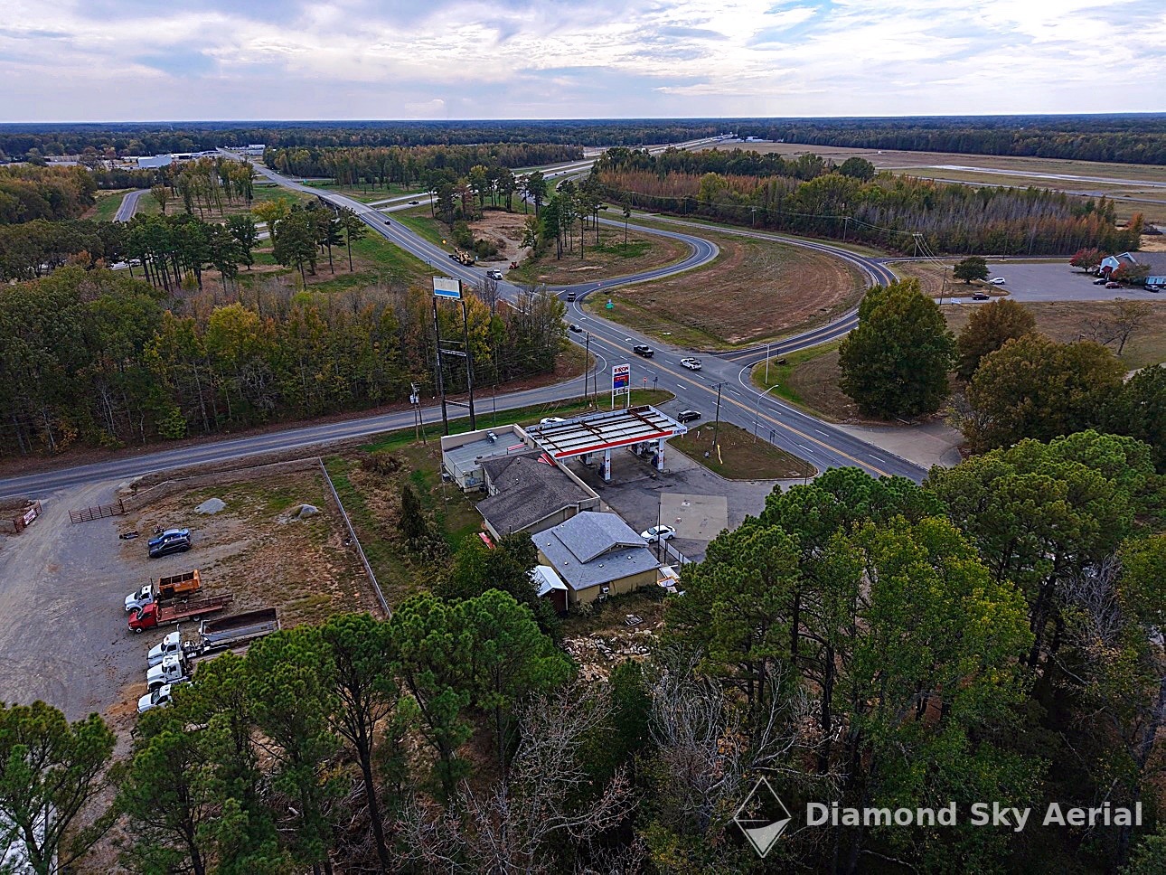 Wide aerial view of a commercial site